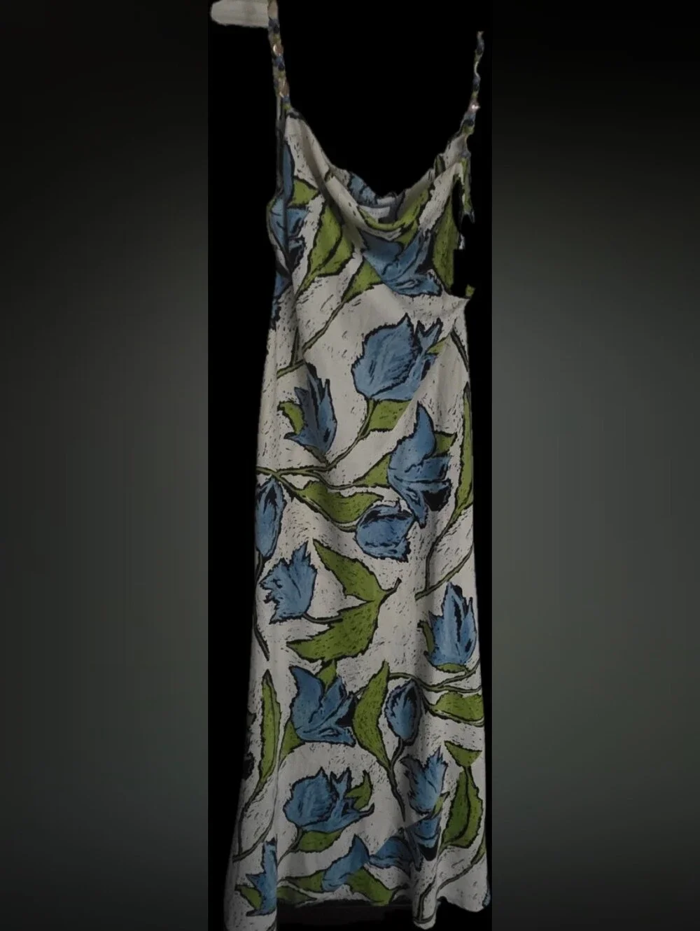 Topshop White Maxi Dress with Blue Floral & Green Leaves. EUR 44, US 12